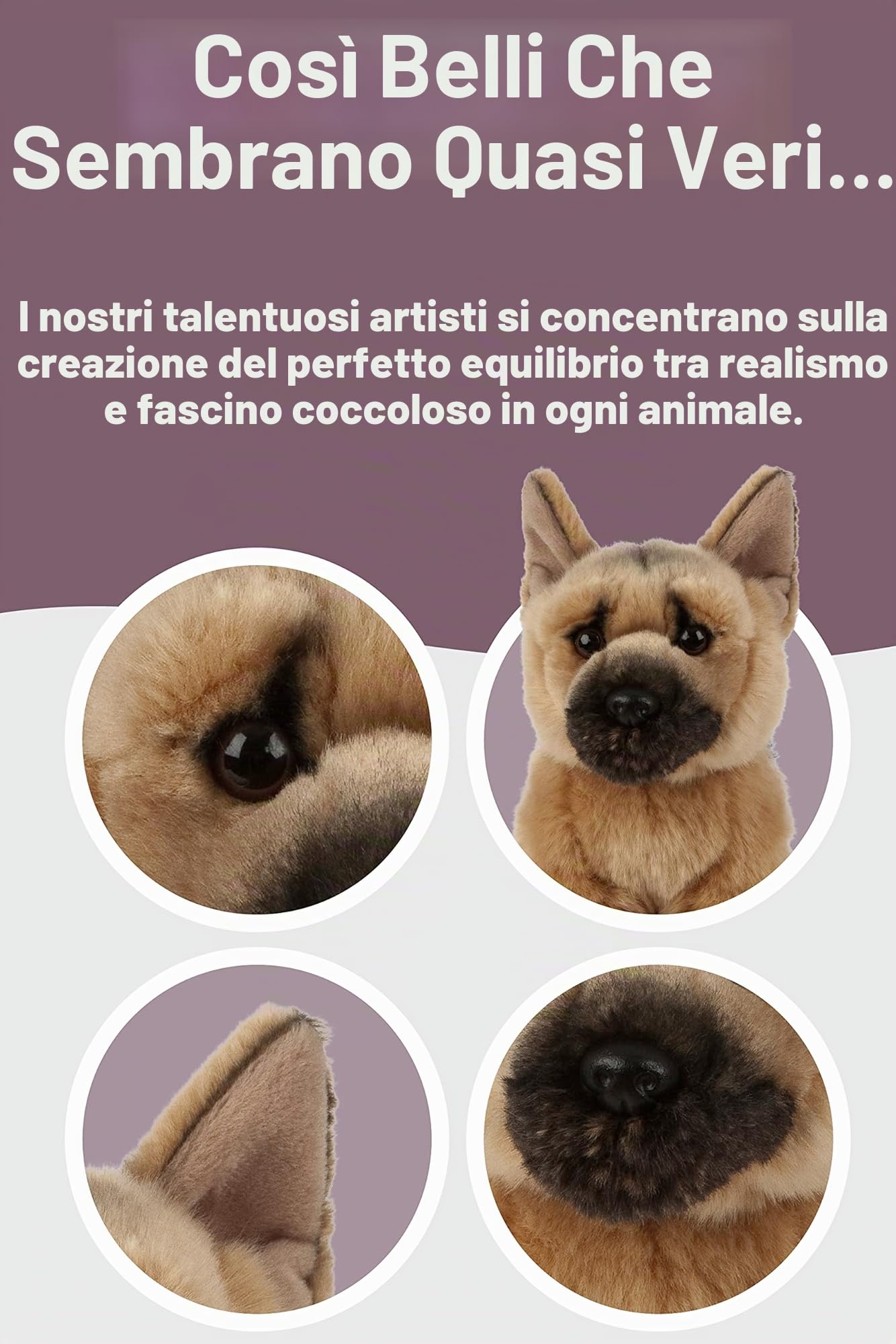 Living Nature Pastore Tedesco, Peluche di cane realistico e morbido, Naturli Eco-Friendly Plush, 21cm