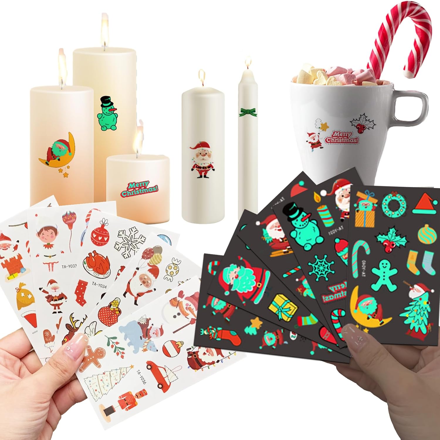 20 Blätter Weihnachts-Tattoos Für Kinder – Temporär, Wasserfest, Mit Weihnachtsmann, Rentier & Schneemann