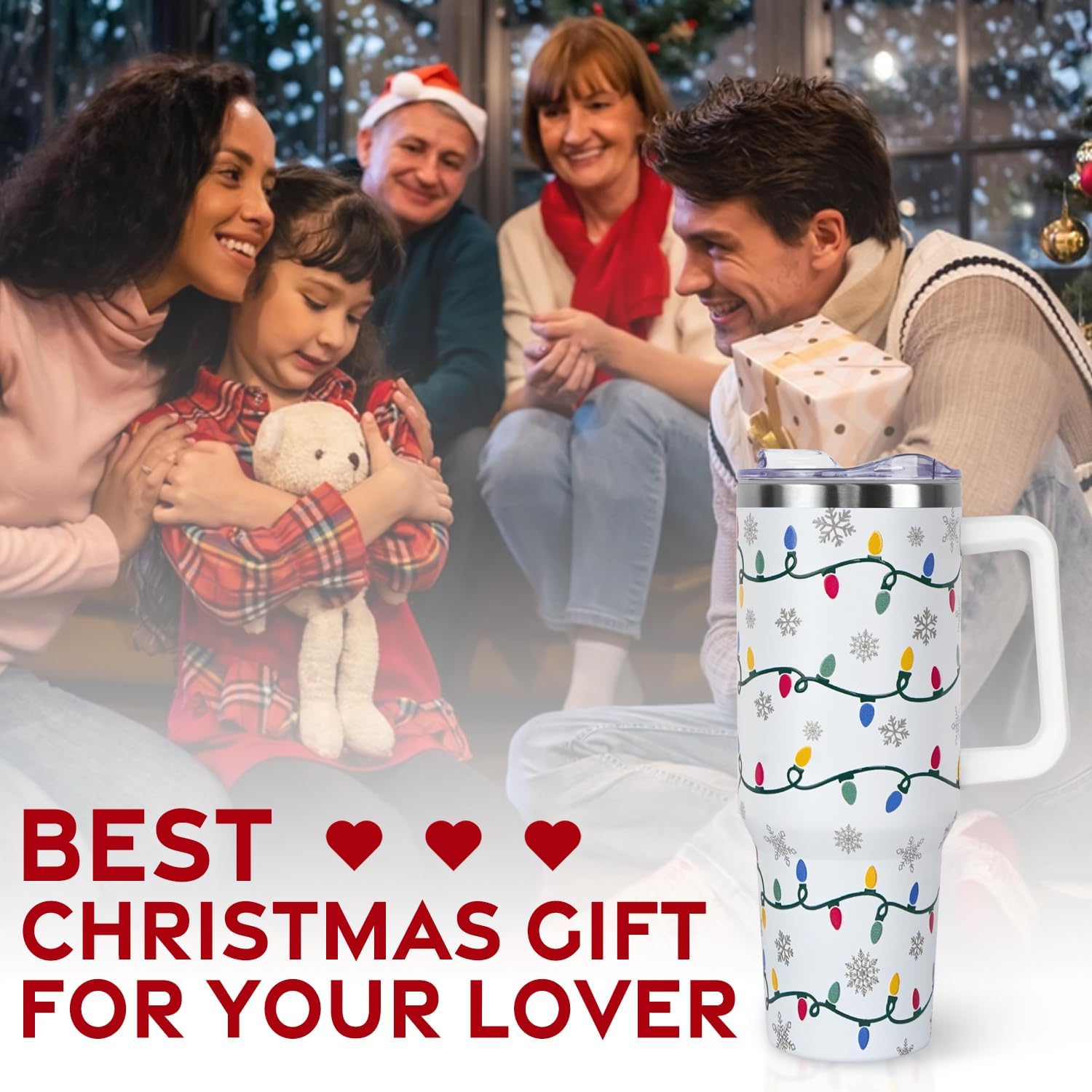 Christmas Tumbler with Handle and Straw Lid 40 oz,Cute Christmas Gifts for Women Xmas Lights Snowflakes Vacuum Insulated Leak Proof Tumbler,Winter Holiday Accessories Stainless Steel Coffee Cup Mug - Image 7