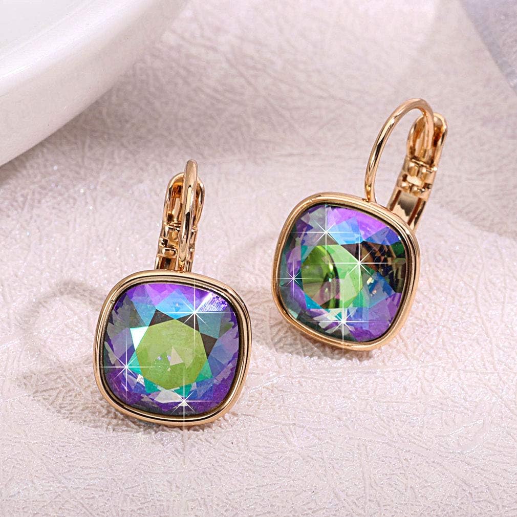 Austrian Crystal Square Cushion Drop Leverback Earrings for Women 14K Rose Gold Plated Hypoallergenic Jewelry - Image 3