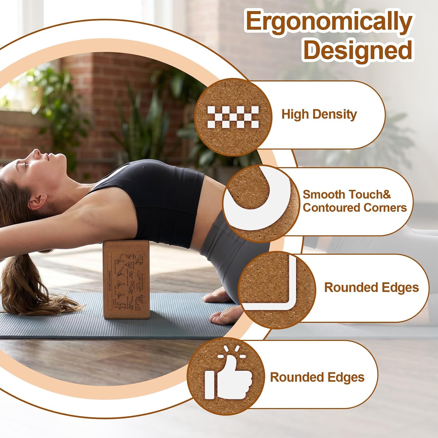 2 Pack Cork Yoga Blocks, Yoga Poses Teaching Cork Blocks for Beginners & Experts, Eco-Friendly High Density Non-Slip Fitness Block for Better Support, Balance & Comfort (9 x 6 x 3 Inches)