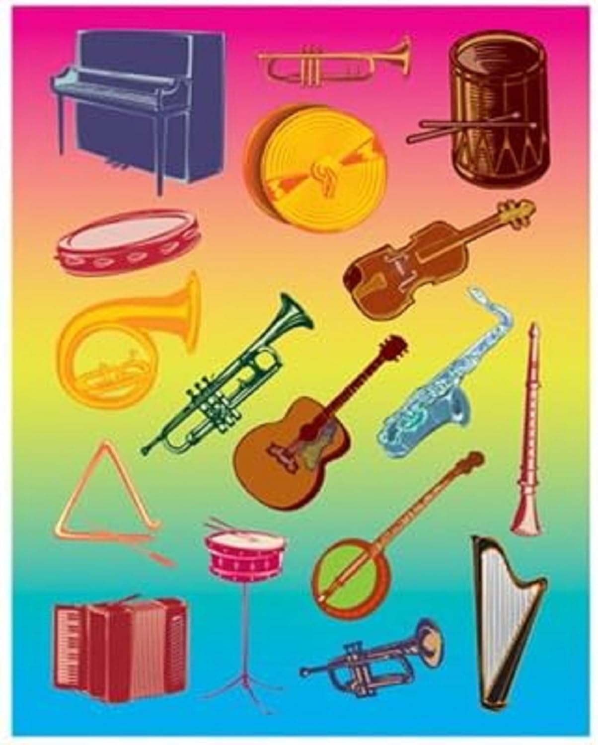 Hygloss Products Musical Instrument Stickers - Great for Music Activities - Perfect for Arts, Crafts, Classroom & Much More - 17 Self-Adhesive Stickers per Sheet - 3 Sheets