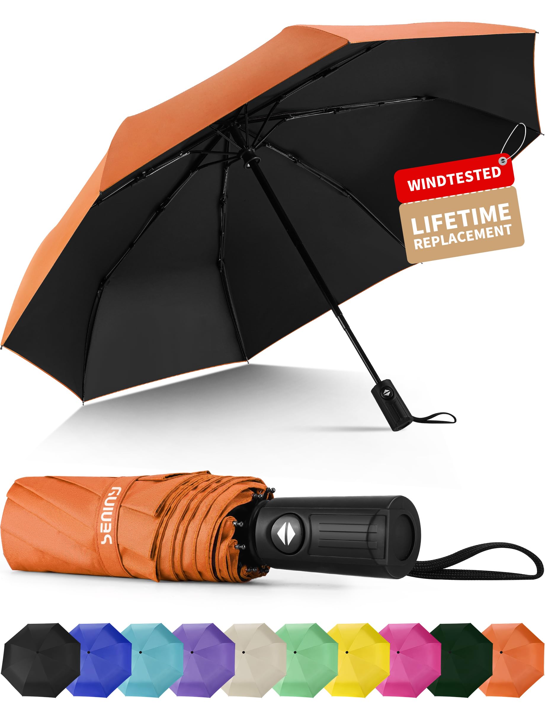 Seniny Windproof Travel Umbrella, Automatic Umbrellas for Rain, Portable & Compact Umbrellas for Backpack, Strong UV for Protection, Folding Small Sun