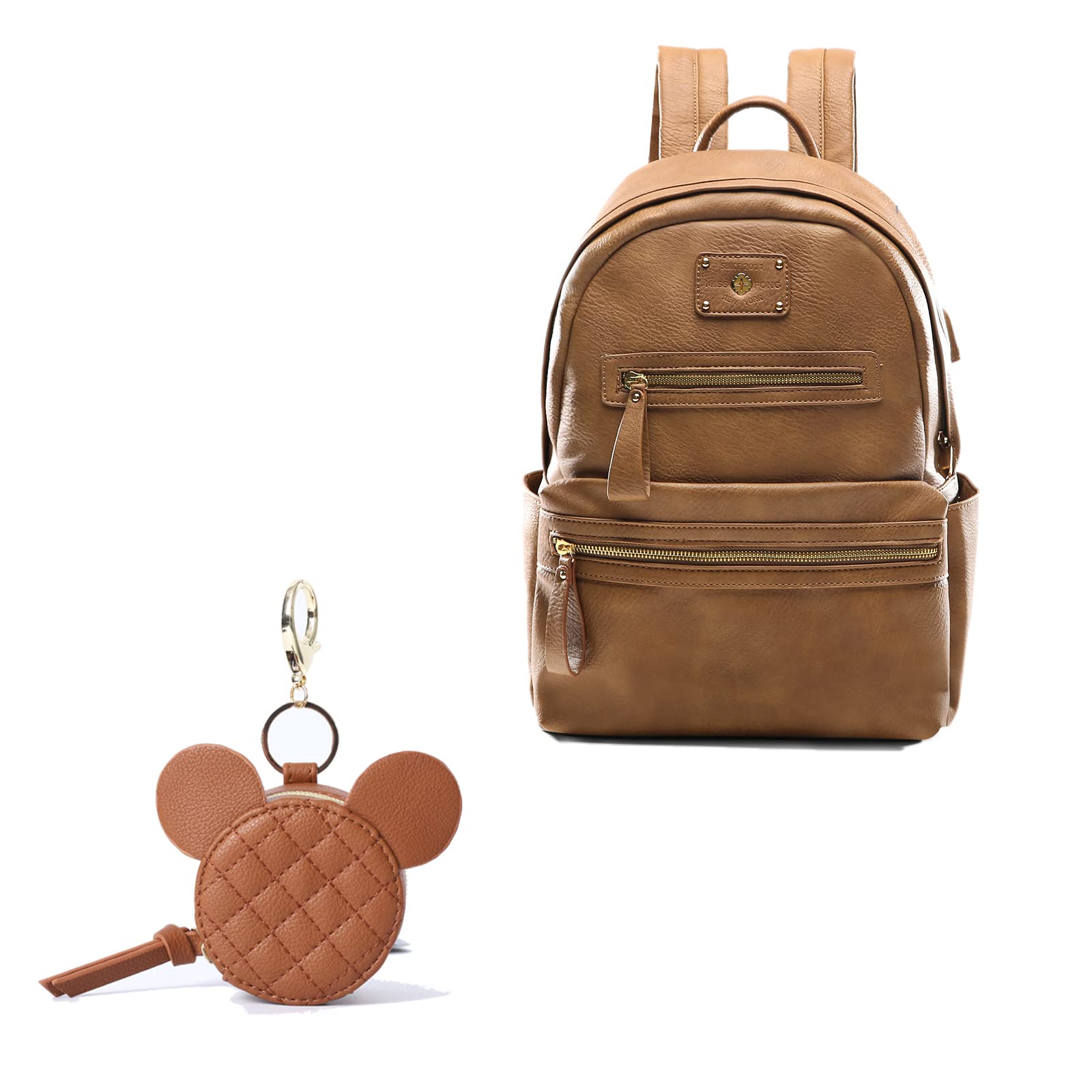 miss fong Leather Diaper Bag Backpack, Diaper Bag Organizer,Small Diaper Bag for Baby Boy,Waterproof Baby Diaper Bags for Travel with USB Charger and Insulated Pockets, Pacifier Holder Case Bundle