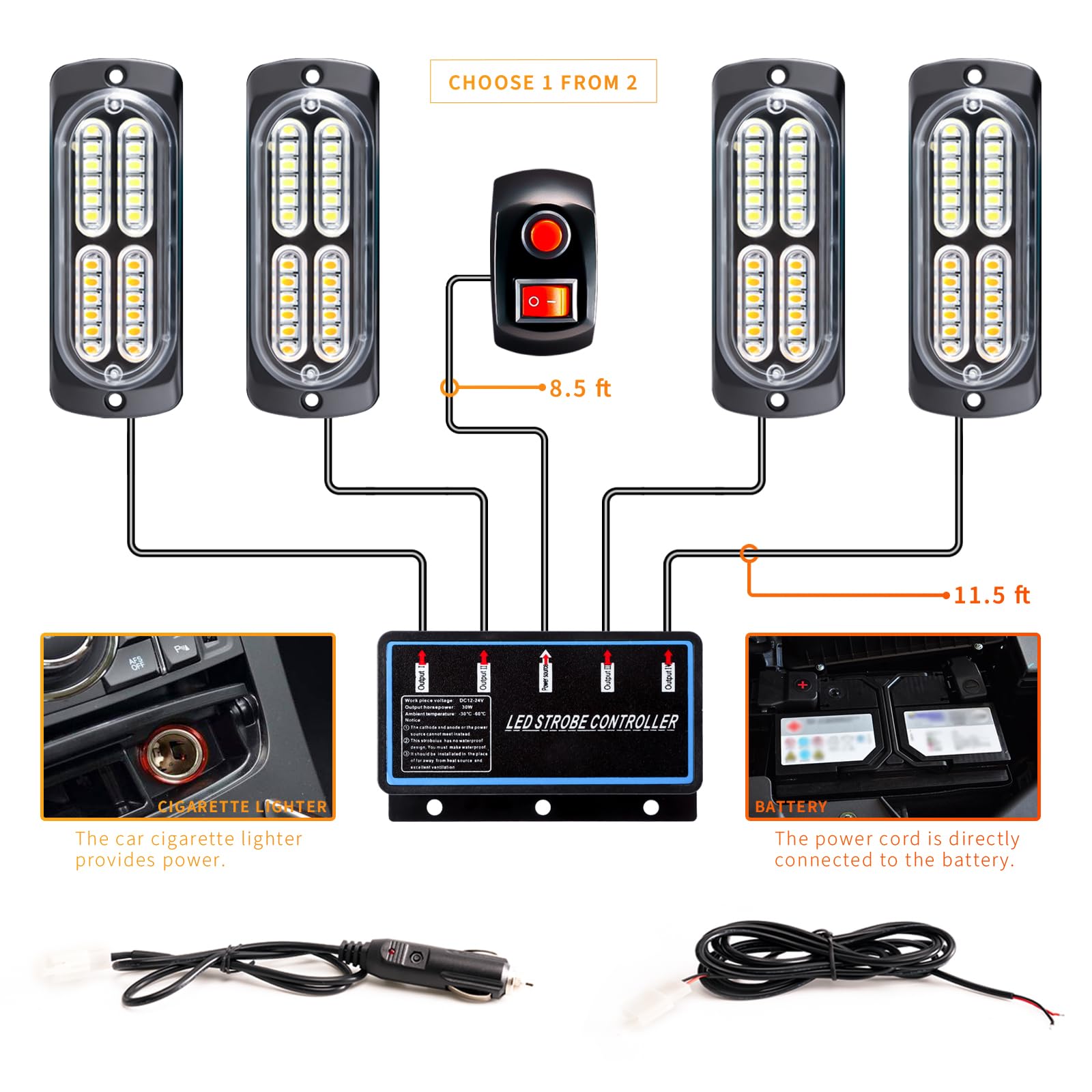 Snapklik.com : BooYu 4-pcs Sync Feature LED Emergency Strobe Lights ...