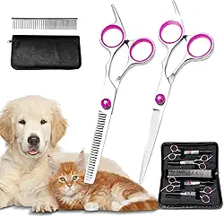 Tesoura De Tosa Para Cães 5 Em 1 Rosa Kit Tesoura Cabelo Inox, Tesouras Cabelo Profissional Multifuncional Para Cabeleireiro, Cães e Gatos