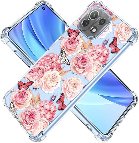 Funda para Xiaomi 11 Lite 5G11 Lite 5G NEMi 11 Youth M2101K9AG Case Clear con TPU Absorción de Choques Slim Floral Patrón Protectora Carcasa Trasera