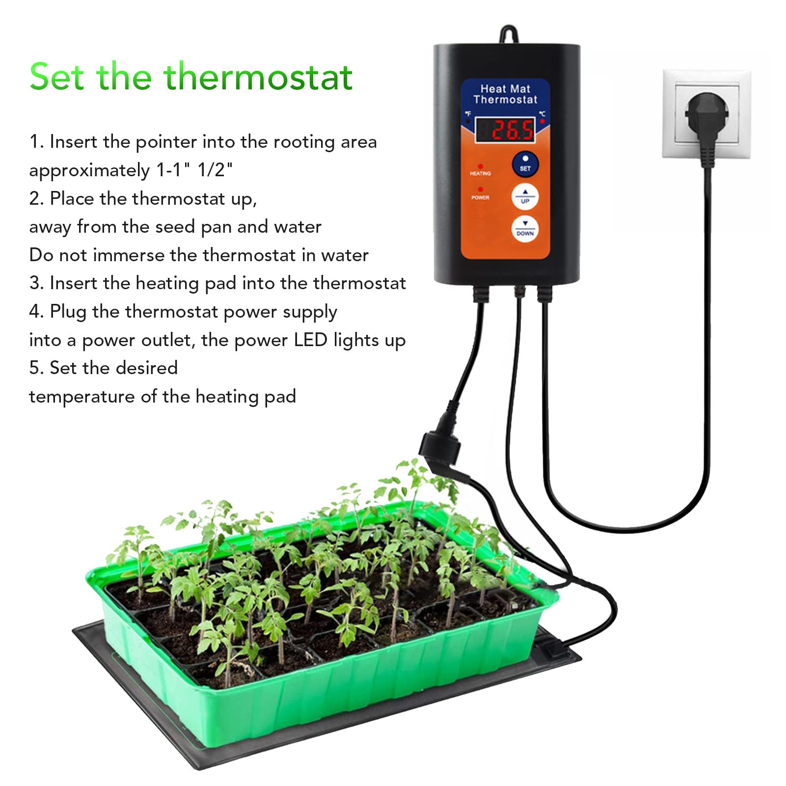 Termostato Digitale per Tappetino Riscaldante, Termostato per Germinazione dei Semi, Termostato per Rettili, LED 1000W Fahrenheit Celsius commutabile Termostato Digitale