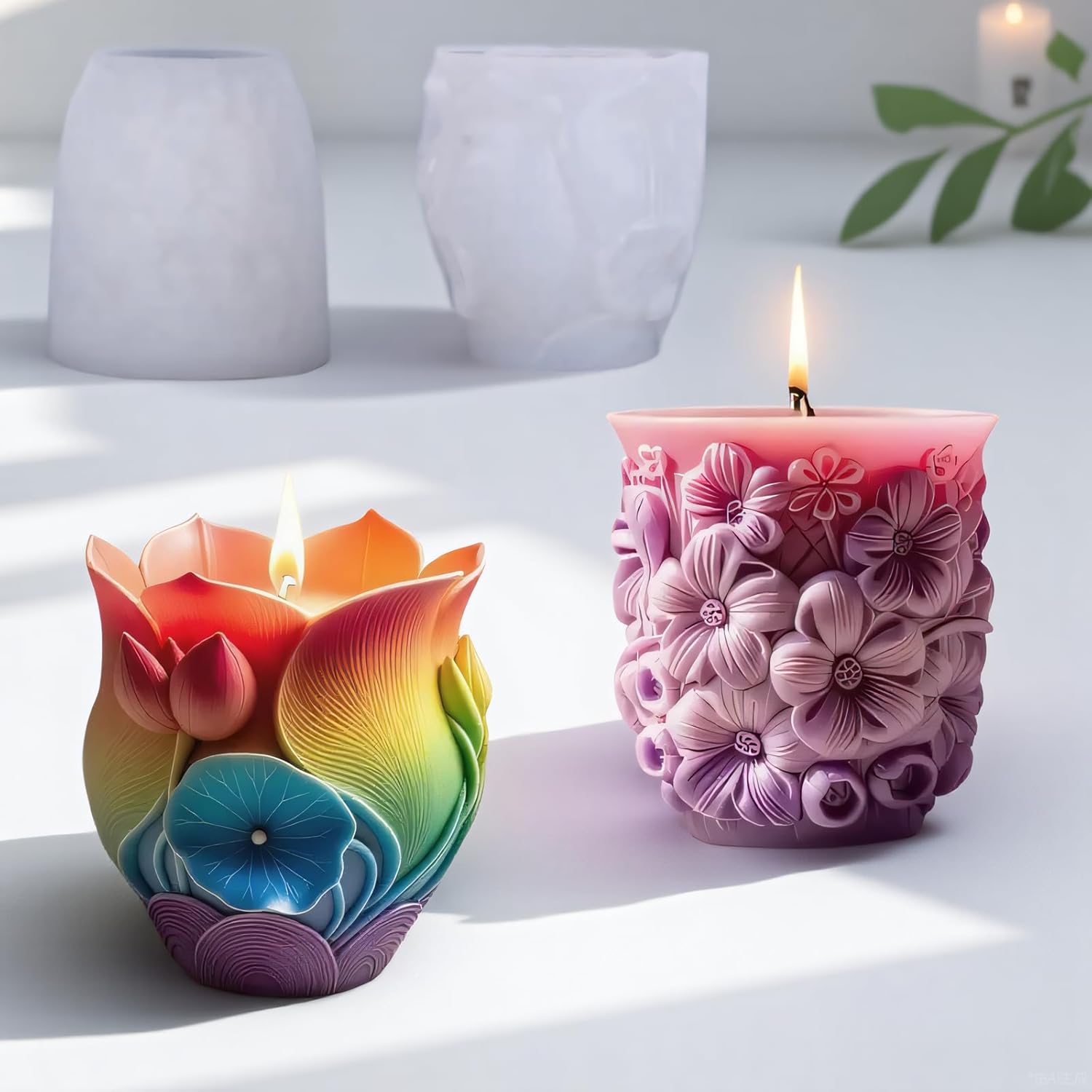 2個セット フラワー ペット シリコン コンクリート プランター型 エポキシ樹脂 ラウンド キャンドル ジャー型 樹脂ボウル 型 D