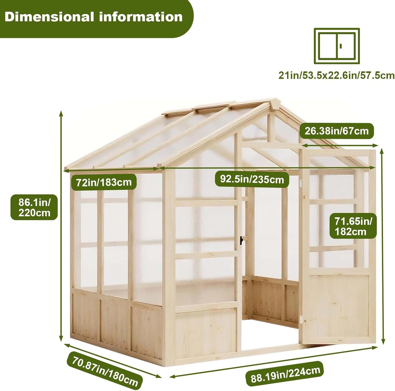 8 X 6 FT Wooden Polycarbonate Greenhouse for Outdoors Wood Frame Green Houses Heavy Duty Greenhouses with Lockable Door and Adjustable Vent for Garden Backyard Yard Outside Patio