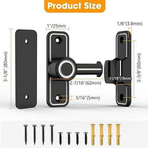 Miniatura 13 de Cerradura de puerta corrediza de granero, cerraduras de 90 grados para puertas de granero, pestillos de puerta abatible para granero, jardín, baño