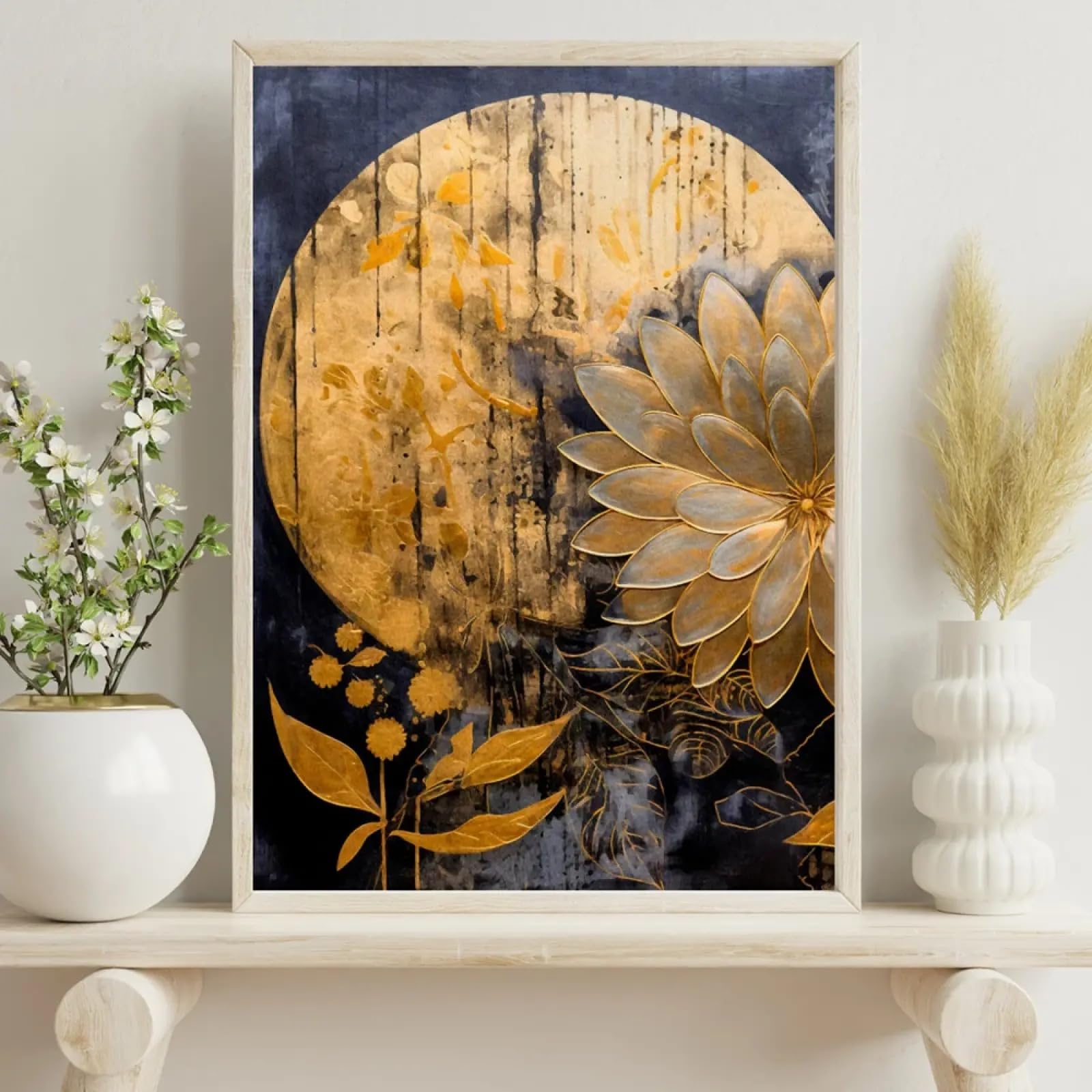 Impression abstraite bleue et or décoration murale élégante 40x60 - 8