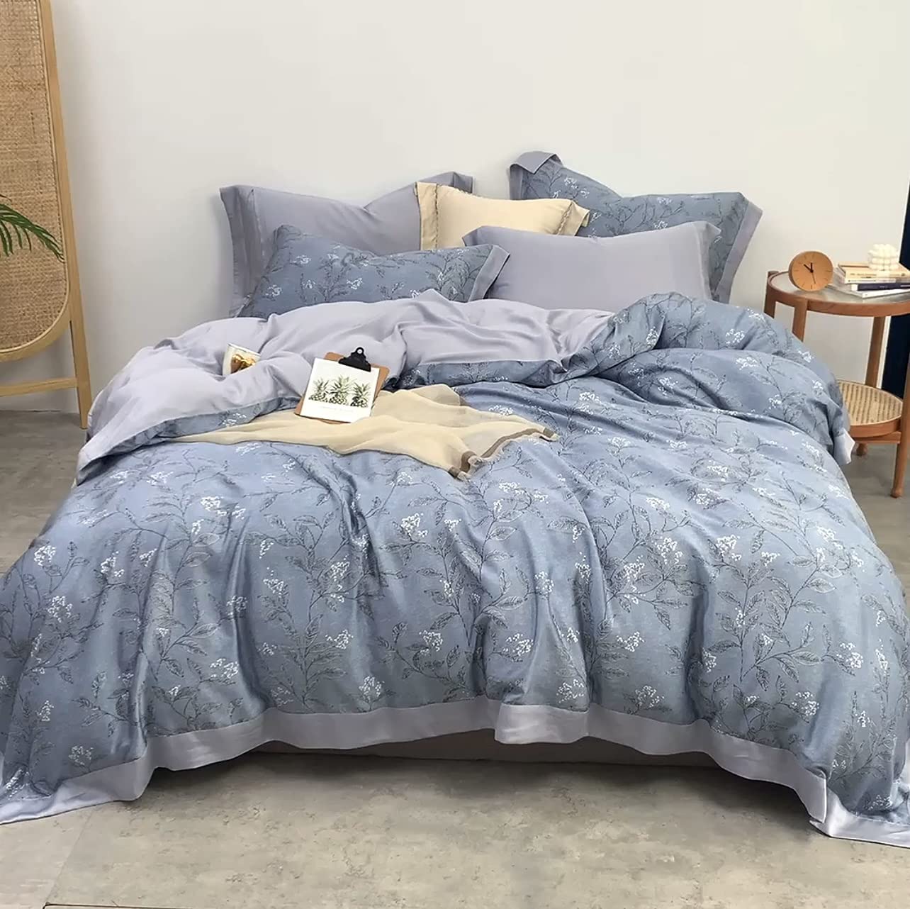 Deng Home Textile Premium 100% Austrian Eucalyptus Lyocell Tencel Set, 6 picese Set, Softer Than Silk, Moisture Wicking, Cooling - 4 Pillowcases 1 quilt cover 1 Fitted sheet (King Size 220cm*240cm)