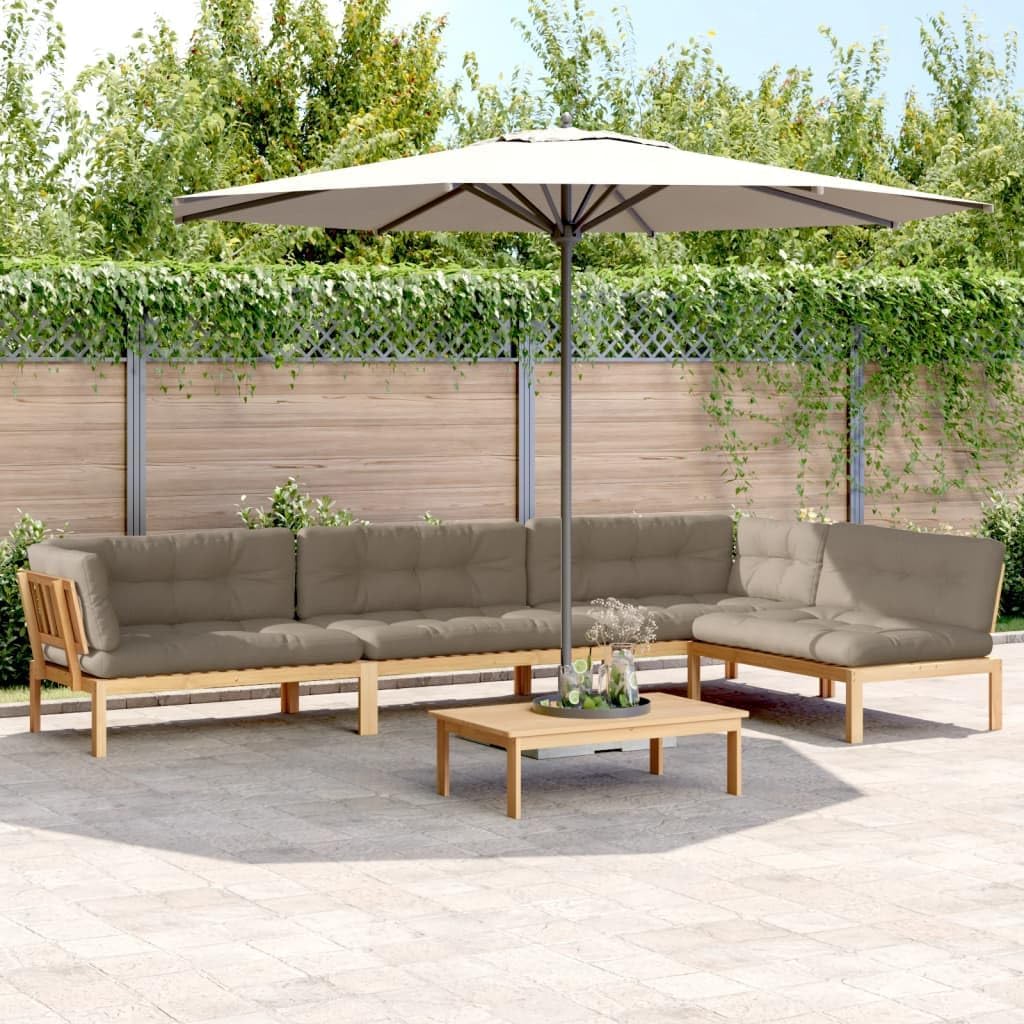 Pallet Sofa Set Solid Acacia Wood with Polyester Cushions 5-Piece Modular Outdoor Sectional Sofa for Garden Patio Balcony Comfortable Cushions Easy Assembly Durable All Season Use