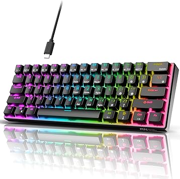 RK ROYAL KLUDGE RK61 Wired 60% Mechanical Gaming Keyboard Programmable QMK/VIA RGB Backlit 61 Keys Ultra-Compact Hot Swappable Brown Switch Black