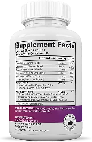 Miniatura 4 de Justified Laboratories Xtreme Fit Keto ACV Píldoras 1275 mg formuladas con vinagre de sidra de manzana Keto Support Blend Alternativa a gomitas 180