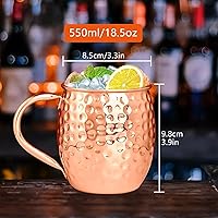 Vista 2 de Juego de tazas para cócteles de cobre de mula de Moscú, tazas de mula de Moscú, kit de 19 onzas, juego de 12 con asas, grandes tazas de cobre