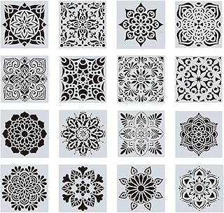 16 Stück Mandala-Schablonen Set, Wiederverwendbare Schablonen, Blumen Handwerk Scrapbooking Stencils Set, Kunststoff Vorlagen, für DIY Dekor Scrapbooking Malen (15 * 15 cm)