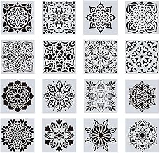 16 Pieces Mandala Flowers Stencils Painting Stencils, Flower Painting Stencil Accessories, Reusable, for Painting Scrapbook Wall Art (15 x 15 cm)