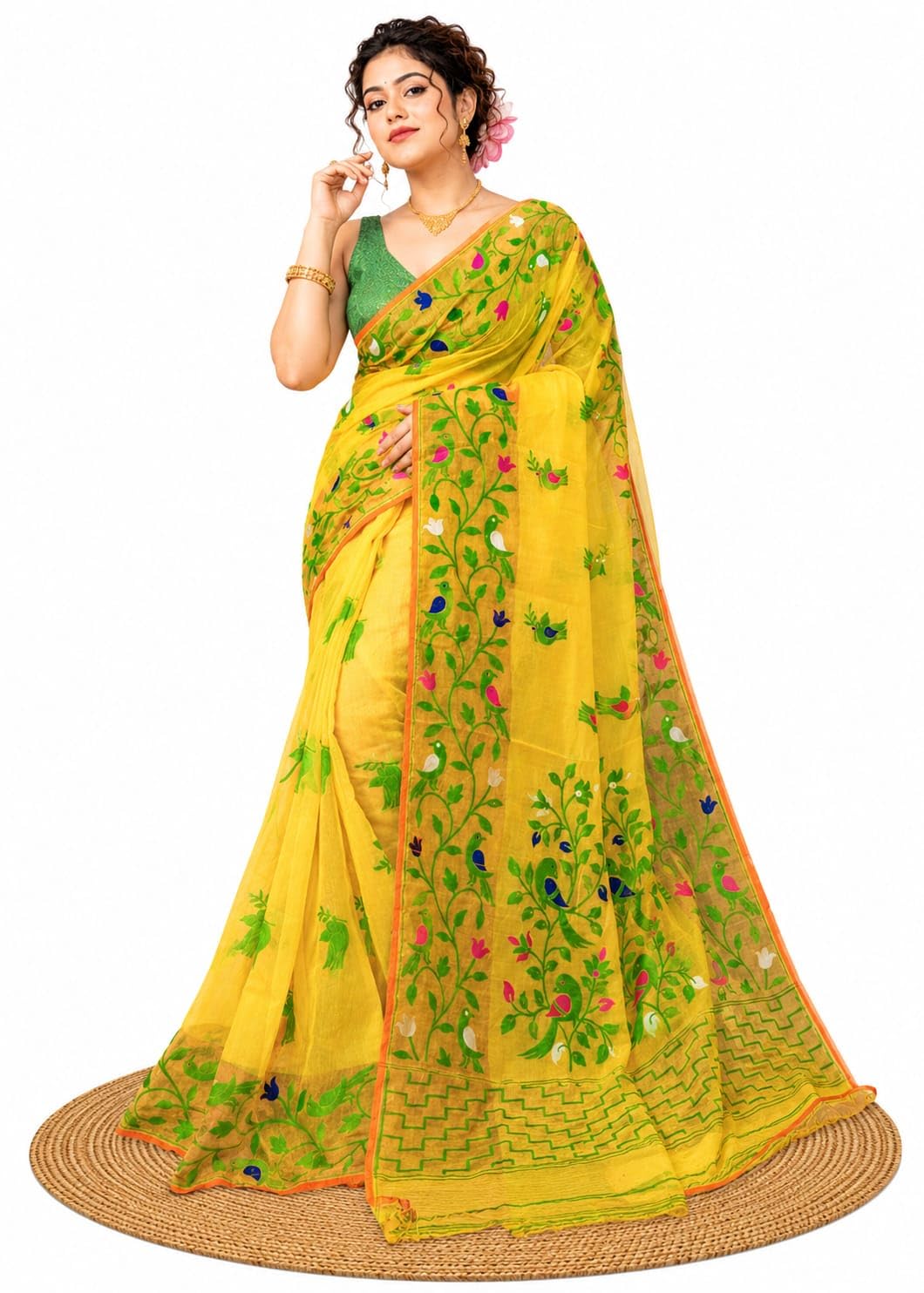 basana saree kuthir Women's Traditional Bengal Cotton Silk Soft Jamdani Saree - Beautiful design and Quality - Without Blouse Piece-picture-57