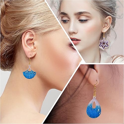 Miniatura 4 de Moldes de resina  13 pares de moldes para aretes y colgantes, molde de silicona de flor de lágrima con ganchos para las orejas y anillos de salto