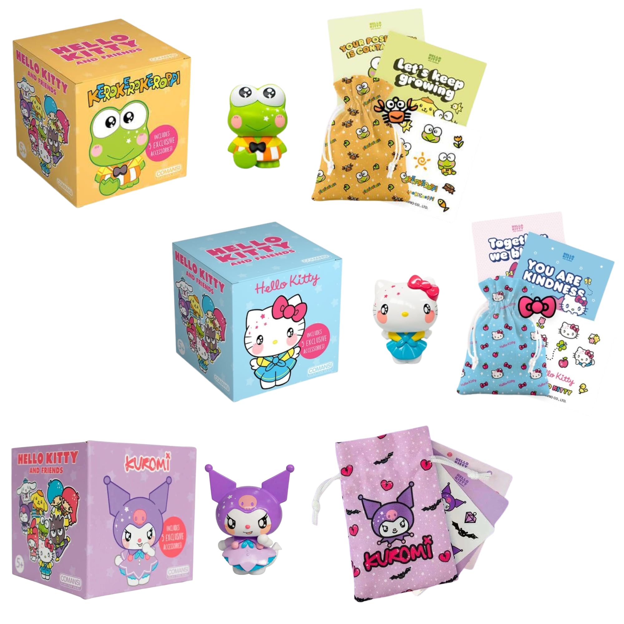 Hello Kitty Action & Play Figures - Collect Them All - (Keroppi, Hello Kitty & Kuromi)