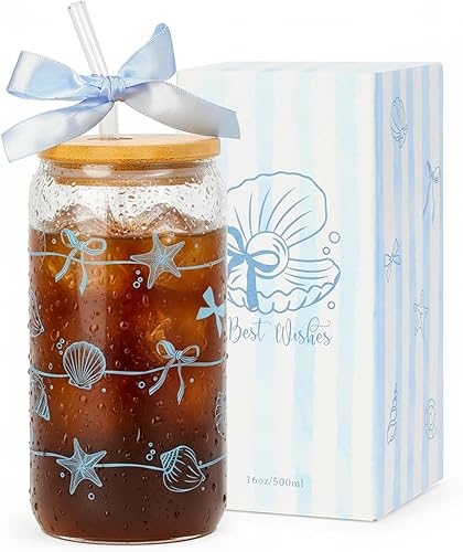 Animals Glass Cup with Lid and Straw - Beach Gifts For Teens