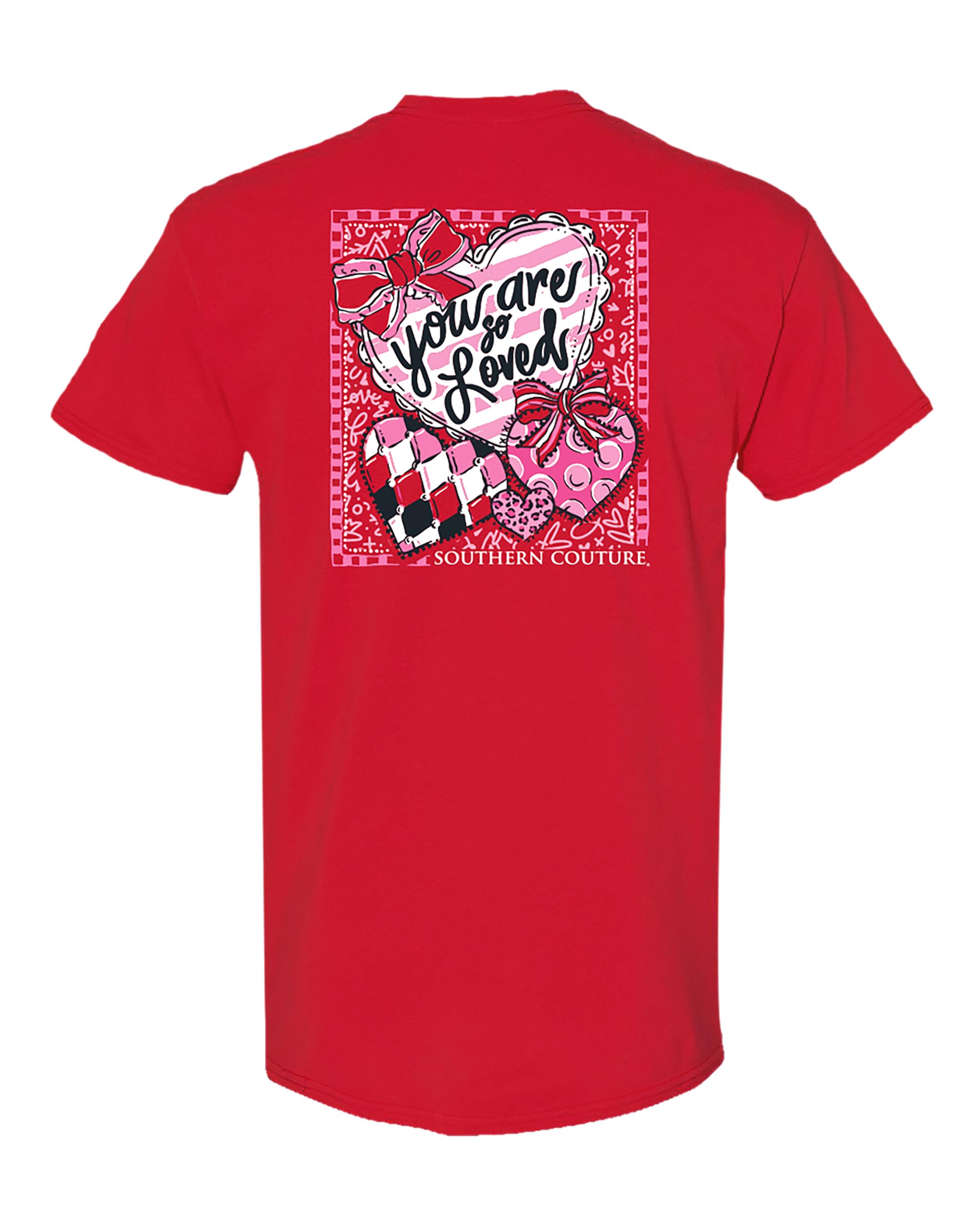 Women's You are Loved Valentine's Day Heart & Coquette Bow Cotton Everyday Graphic Short Sleeve Tee T-Shirt