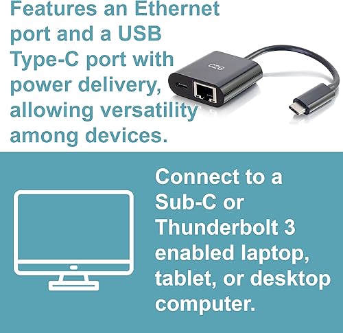Miniatura 2 de C2G 29749 Adaptador USB C y adaptador Ethernet con alimentación, negro