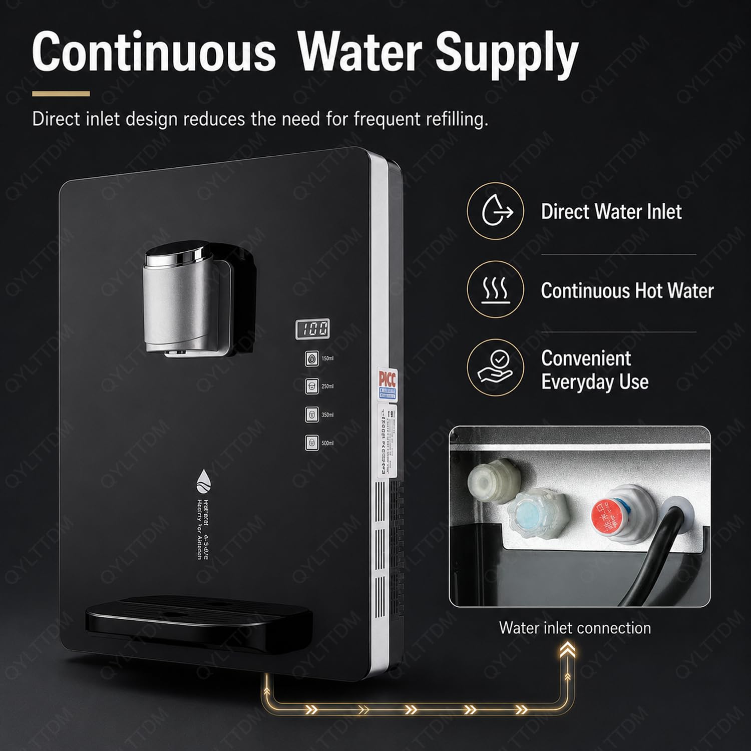 Dispensador de agua caliente instantáneo, montaje en pared de 2200 W, 30 l/h, pantalla táctil inteligente, bloqueo infantil, 0.1-0.4 MPa, caliente y fría