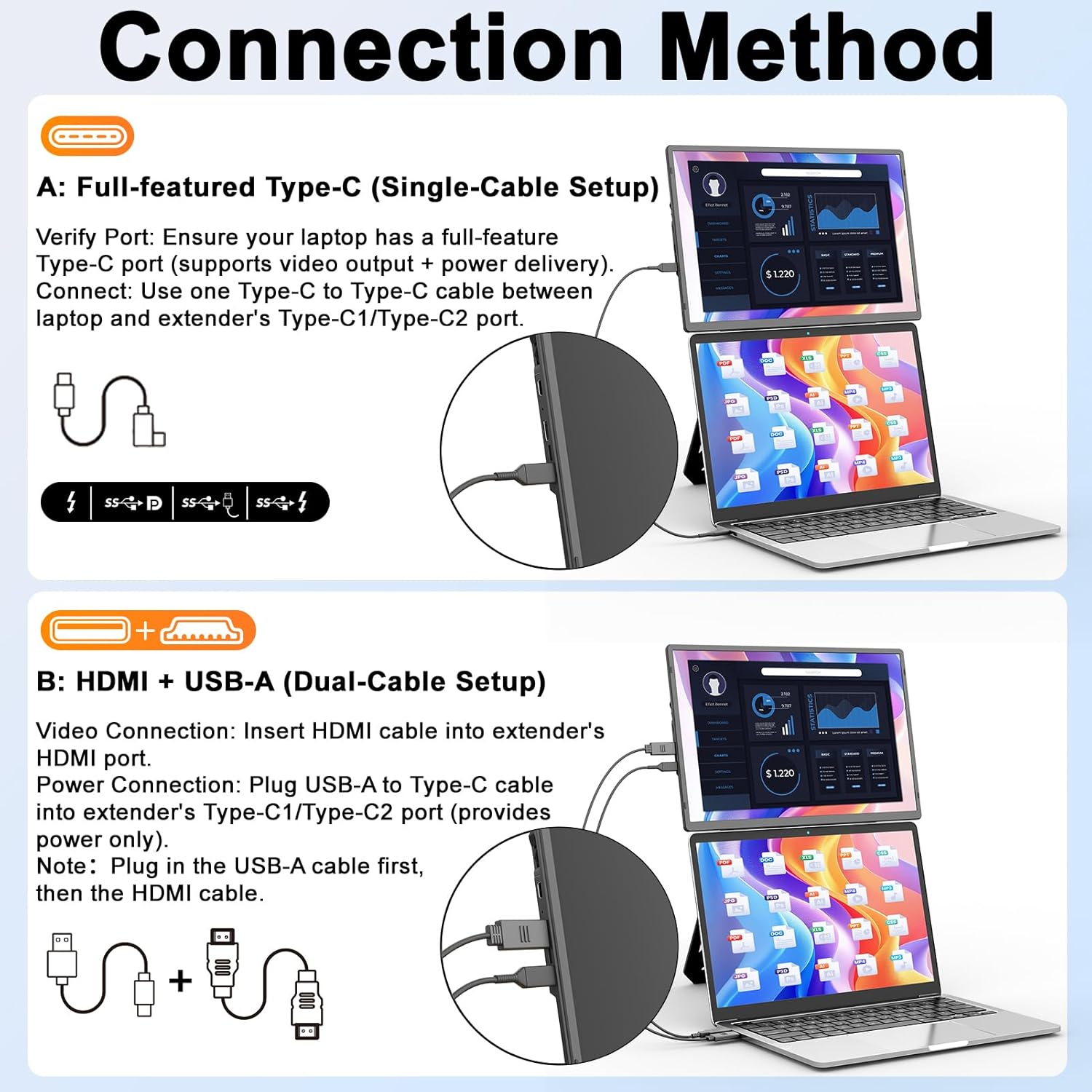 Diagram showing VESA mount installation on a wall-mounted arm