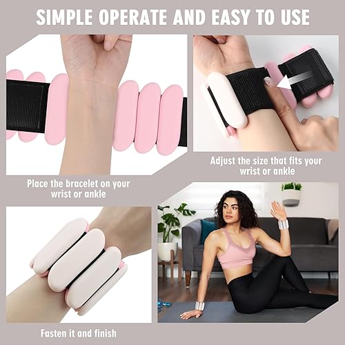 Miniatura 6 de Pesas de muñeca  1 par (1 libra cada uno)  Pesas ajustables para muñeca y tobillo, brazaletes de muñeca de silicona para piernas y brazos para