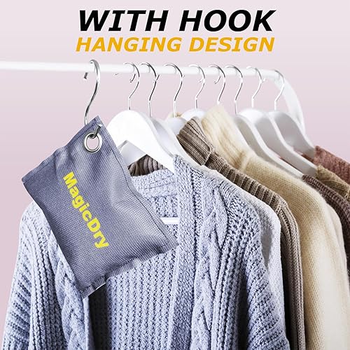 Miniatura 3 de Paquetes de 8 desecantes recargables de 3.53 onzas con gancho, bolsa colgante absorbente de humedad, paquetes desecantes de gel de sílice,