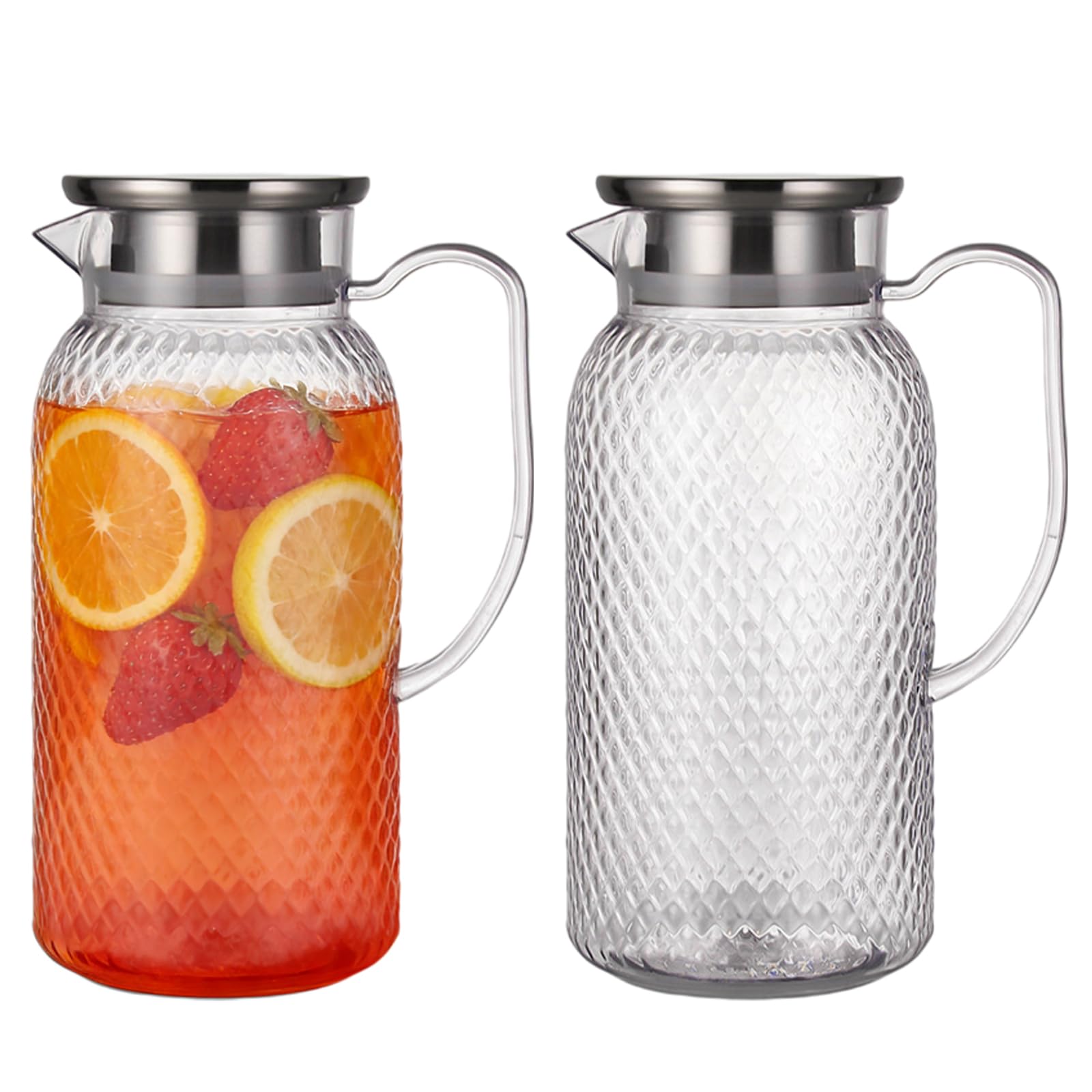 2 caraffa per succo da 1,8 l, in plastica con coperchio, infrangibile, resistente alle alte temperature, per frigorifero, latte, caffè, limonata