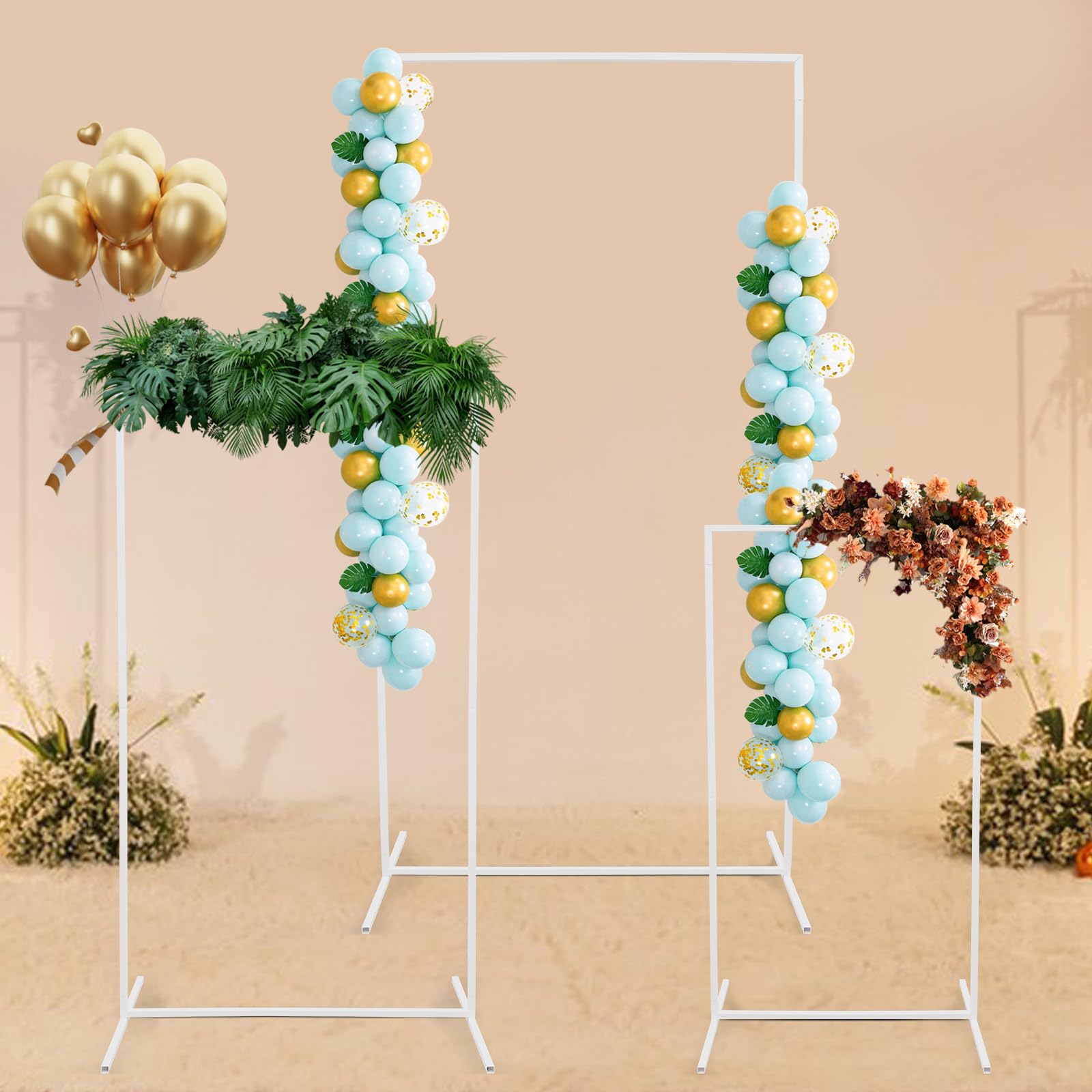 Sfondo per fogli di matrimonio, rettangolare, regolabile, in metallo, per sfondi fotografici, feste, compleanni, matrimoni, feste di laurea (1,9 m/1,6 m/1,3 m) (bianco)