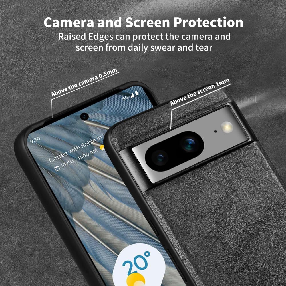 X-level Cover Compatibile con Google Pixel 8, Pelle Cuoio Antigraffio con Guscio Interno Rigido per PC e Custodia Protettiva Antiurto per Paraurti per Google Pixel 8 - Nero