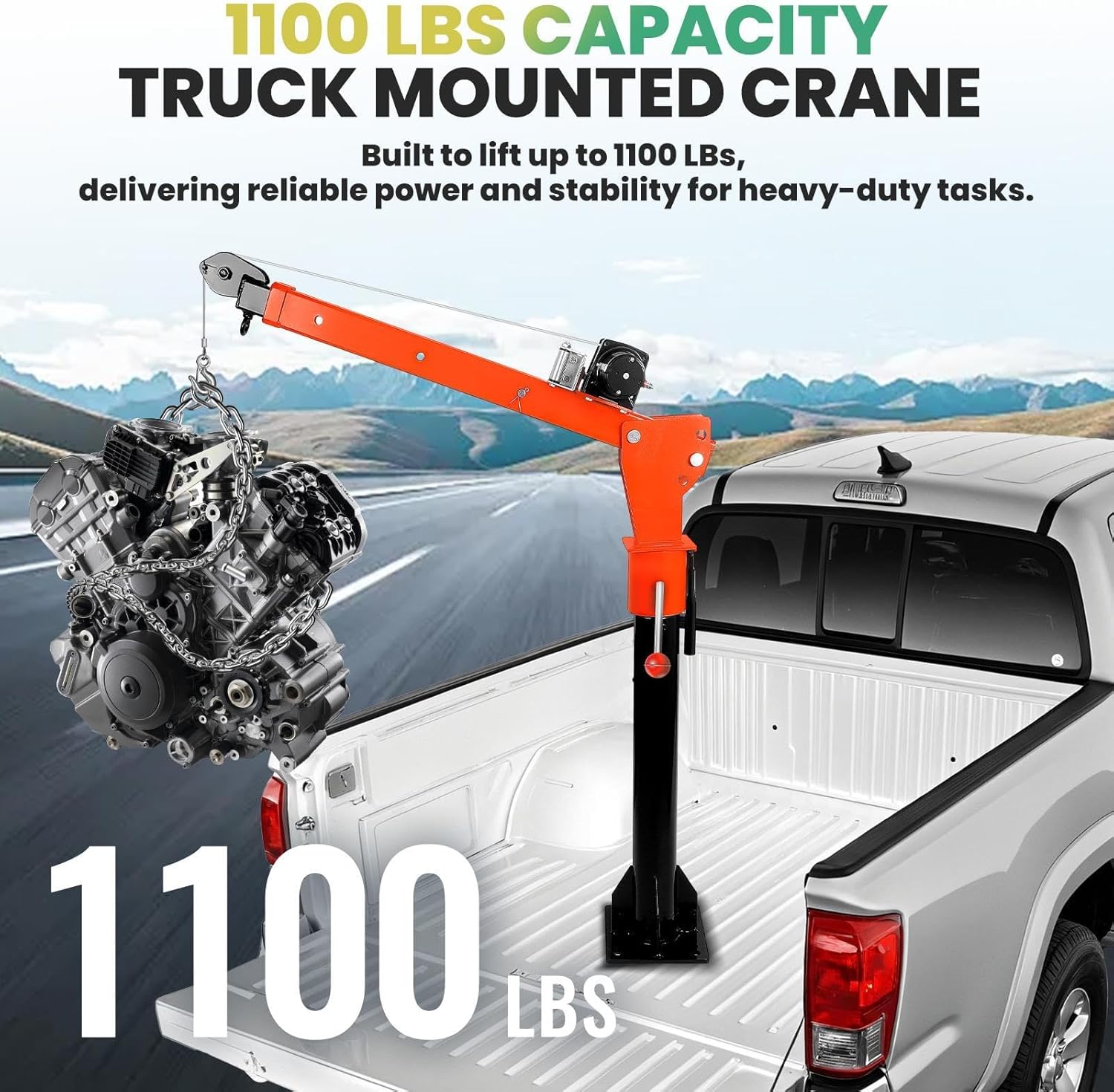 Electric Truck Crane with 3500lb Capacity 12V Electric Winch, 360° Swivel Folding Truck Mounted Crane, Jib Crane for Heavy-Duty Lifting in Factories, Warehouses, Construction & Building
