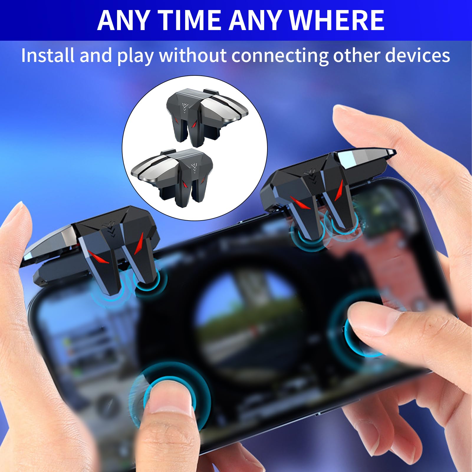 Toaluea 2 Pezzi Triggers 6 Dita Joystick Controller per PUBG COD, Trigger Mobile Gaming con Grilletti L1R1 L2R2, Triggle Grilletti Pulsante Meccanico Fisico per iPhone Telefono Smartphone Android