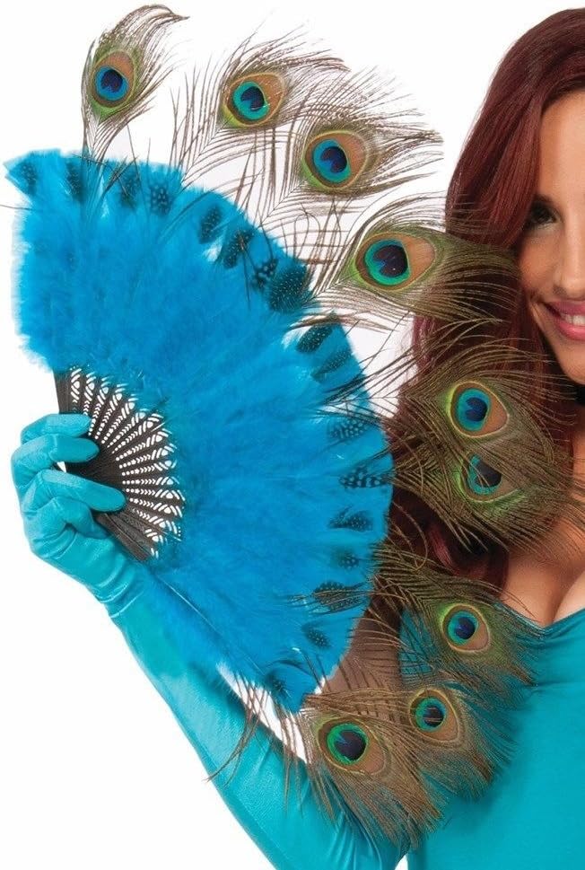 Rubies Adult Forum Peacock Tail Feather Handheld Fan, As Shown, One Size