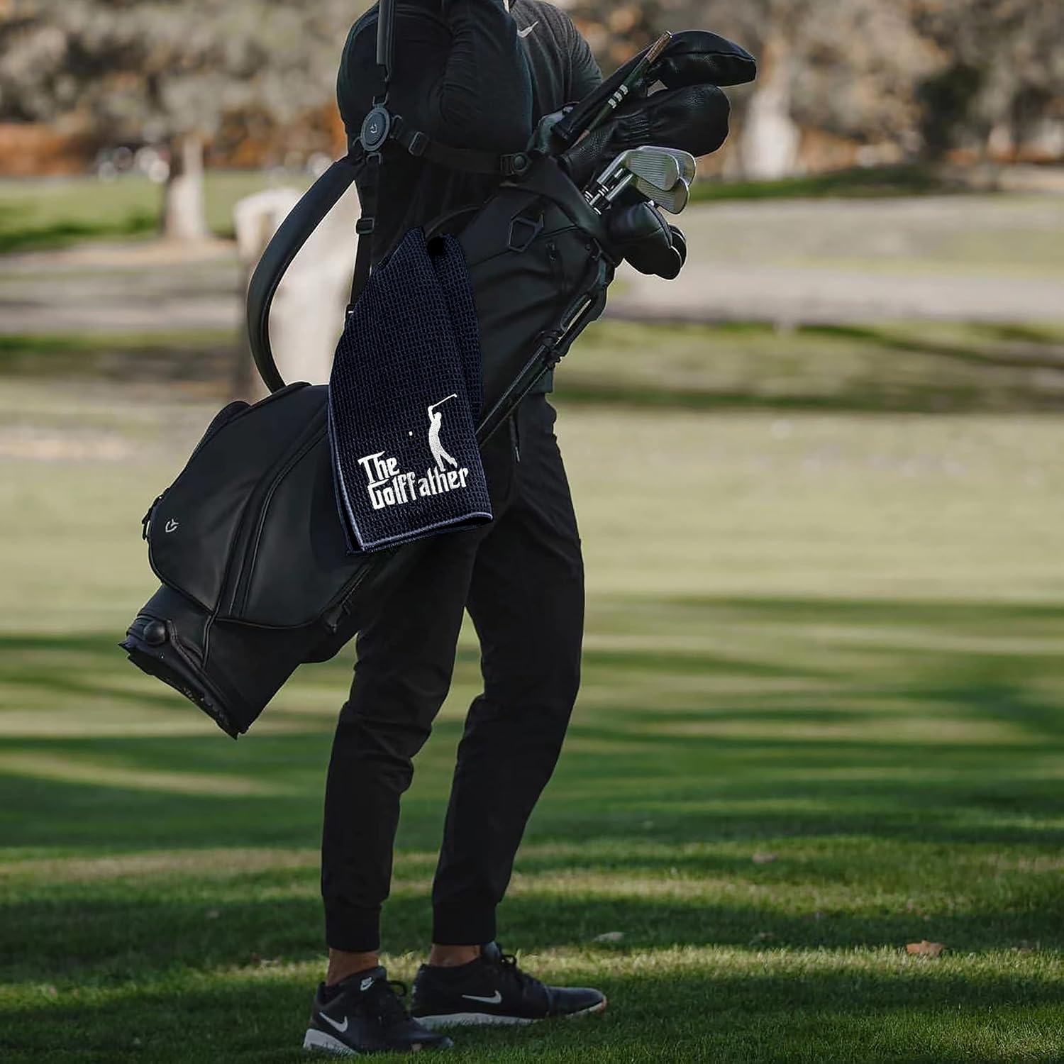review Warehouse No.9 The Golf Father Funny Black Golf Towel, Embroidered Golf Towels for Golf Bags with Clip, Golf Towel for Dad, Men, Golfer, Golf Lover, Grandpa Retirement Christmas Birthday Gifts