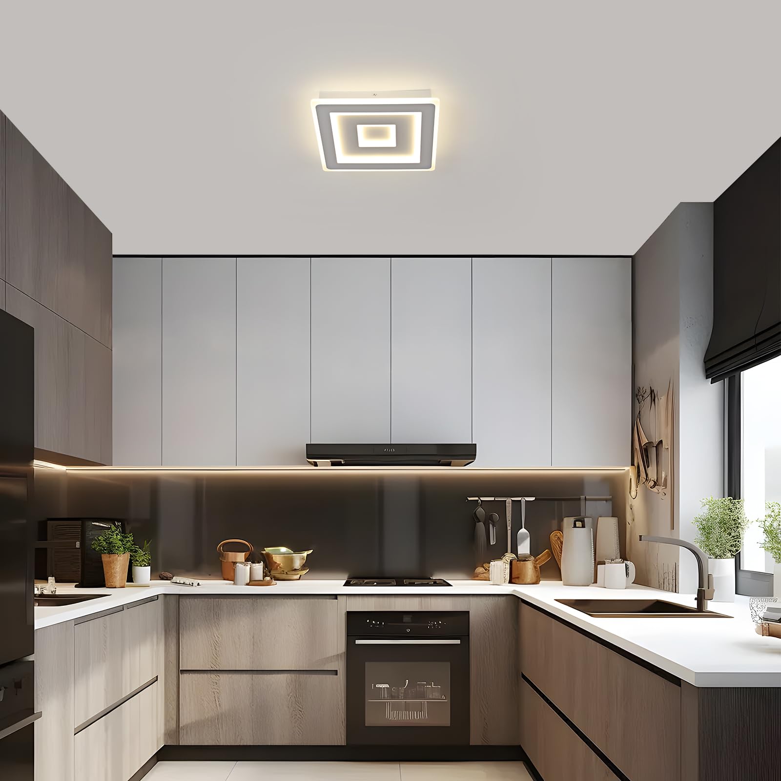 Comely – Plafoniera LED da soffitto quadrata moderna, 52W. Lampada LED bianca per diversi ambienti come camera da letto e soggiorno. Luce naturale 4500K. Lato: 40cm.