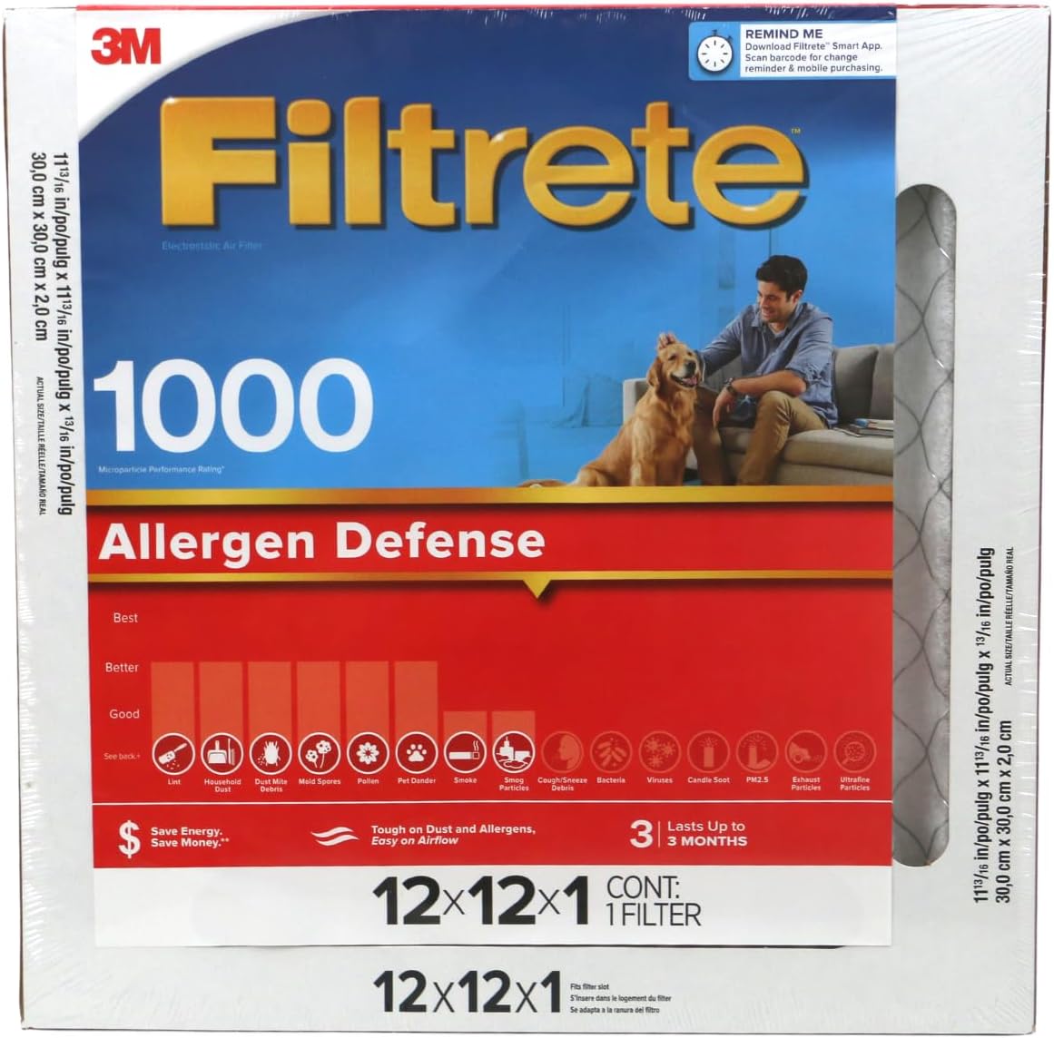 AIR FLTR 12X12X1 1000MPR