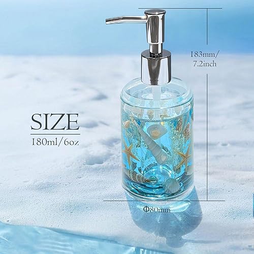 Miniatura 7 de FONMY Dispensador de jabón con bomba de acrílico con concha natural hecho a mano, dispensador de jabón de manos para baño, dispensador de líquido