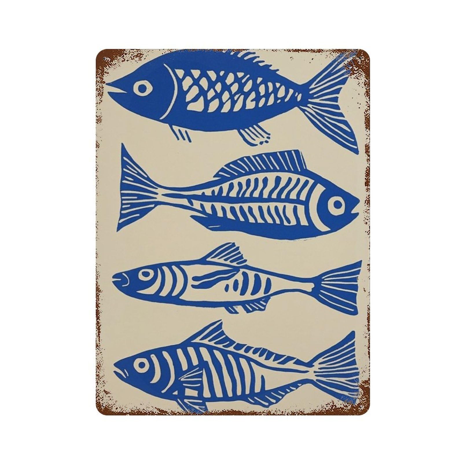 xiaoxiaoshen Fish Nautical Minimal Marine Diagram Style Scandinavian Coastal Wall Decor Art Metal Tin Poster Modern Home Decor Art Home Bar Shop Decorations Vintage Sign 40x30cm