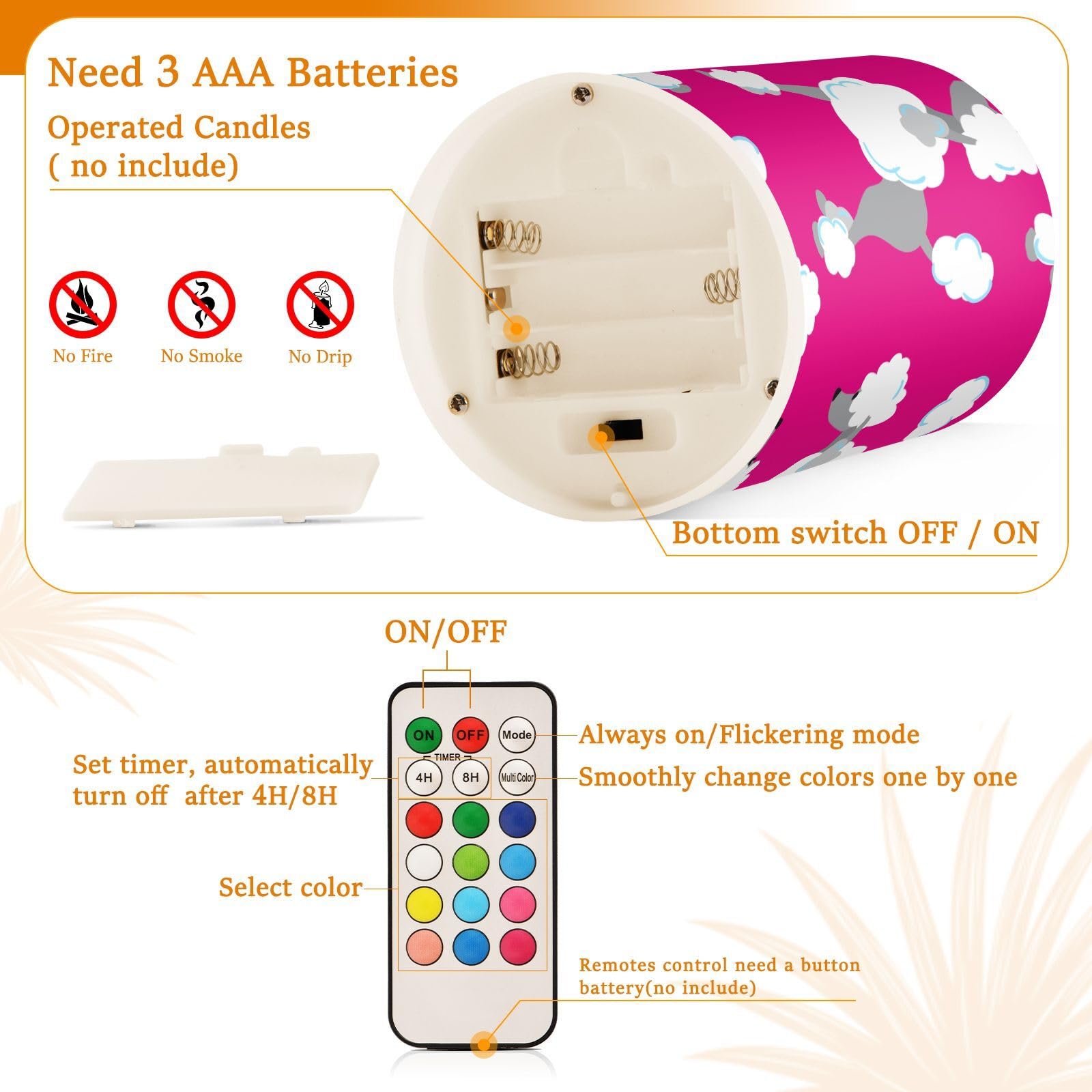 ODAWA Candele a LED senza fiamma, con telecomando e timer, confezione da 2 (batteria non inclusa)
