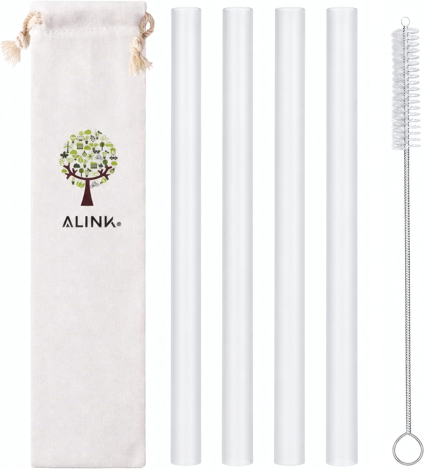 Reusable Clear Silicone Boba Straws, 4-Pack Extra Wide Smoothie Straws for Bubble Tea/ Shakes/ Tapioca Pearls with Cleaning Brush and Carrying Case