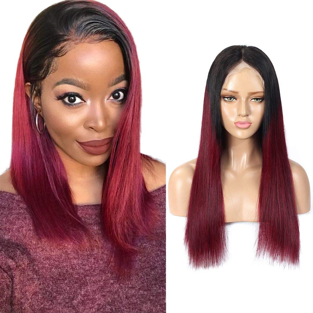 black hair with red front pieces