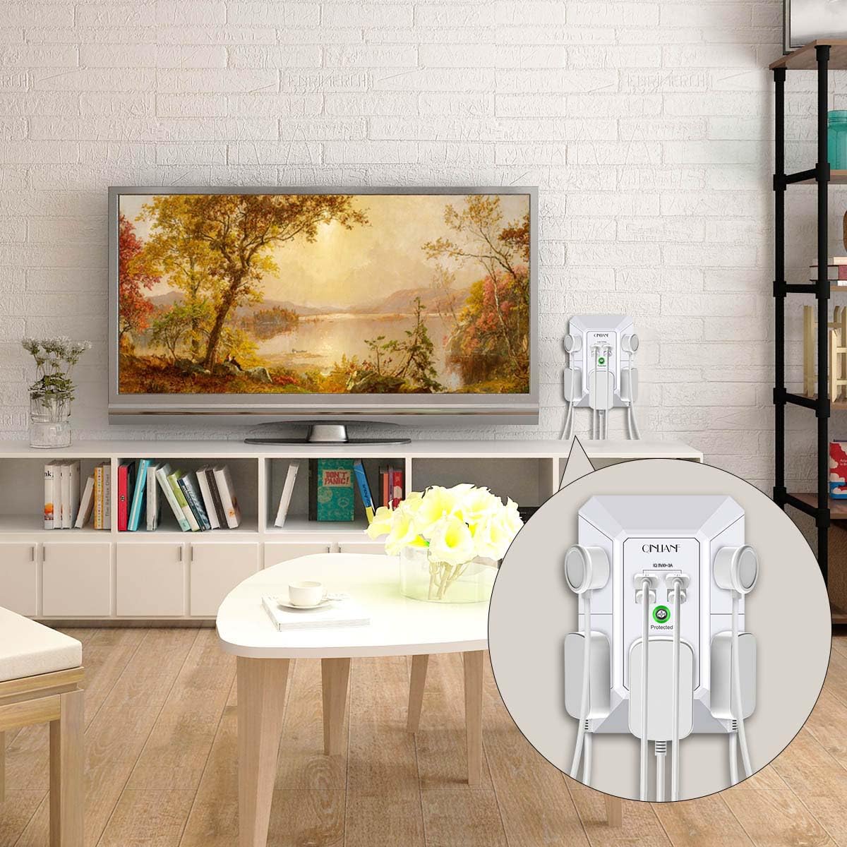 Cargador de pared USB, protector de sobretensión, extensor de 5 salidas QINLIANF con 4 puertos de carga USB (4.8 A en total) regleta de alimentación de 3 lados 1680J, adaptador de pared espaciado para