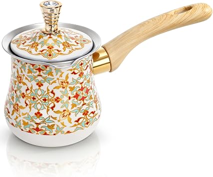 18.6 Oz Turkish Coffee Pot with Lid, Stainless Steel Greek Coffee Maker, Heavy Duty Butter Melting Pot with Handle, Large Stovetop Milk Warmer for Arabic Briki, Hot Chocolate, Tea