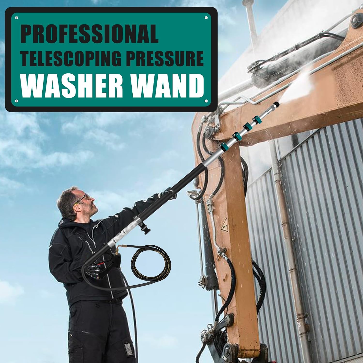 24FT Pressure Washer Extension Wand with Bursh, Power Washer Extension Wand, Gutter Cleaning Tool for Your Patio, Lawn & Garden (24FT Wand with Brush) (24ft wand with brush)
